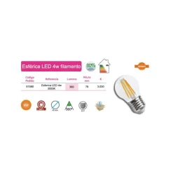 Bombilla esférica LED filamentos 4W E27 luz cálida