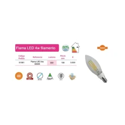 Bombilla flama LED filamentos 4W E14 luz cálida