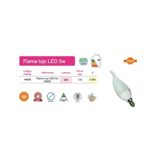 Bombilla Flama lujo LED 5W E14 luz cálida