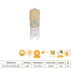 Bombilla Led G9 2.5w 3000k 360º