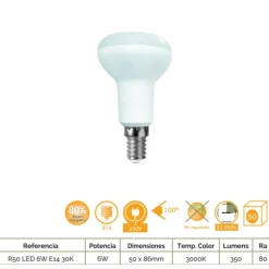 Bombilla R50 E14 6w 3000k