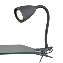 Foco de pinza Wanda 1xGU10 acabado negro interruptor on/off estilo moderno brazo flexible