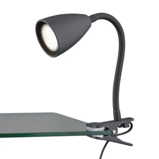 Foco de pinza Wanda 1xGU10 acabado negro interruptor on/off estilo moderno brazo flexible