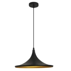 Lámpara de techo colgante Iris I 1XE27 acabado metal negro e interior dorado estilo moderno 36cm Ø