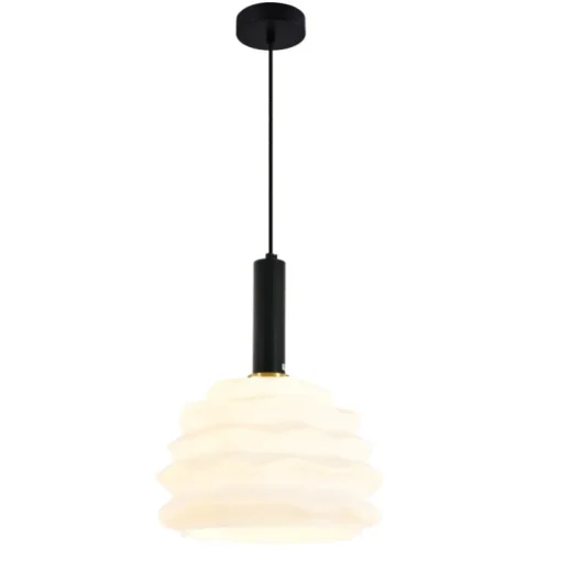 Lámpara de techo colgante Freya 1XE27 acabado negro tulipa cristal blanco estilo moderno 30cm Ø