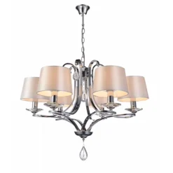 Lámpara de techo colgante Cosmos 6 luces 6xE14 acabado metal cromo pantallas tejido blanco estilo clásico 70cm Ø