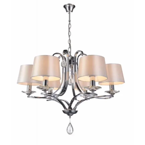 Lámpara de techo colgante Cosmos 6 luces 6xE14 acabado metal cromo pantallas tejido blanco estilo clásico 70cm Ø