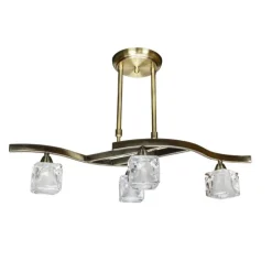 Lámpara de techo colgante Hielo 4 luces Cuero 4xG9 acabado metal oro envejecido tulipa cristal opal estilo moderno
