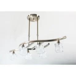 Lámpara de techo colgante Hielo 6 luces Cuero 6xG9 acabado metal oro envejecido tulipa cristal opal estilo moderno