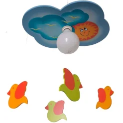 Lámpara de techo colgante Nube Pajarillos 1xE27 acabado madera varios tonos estilo infantil 50cm Ø