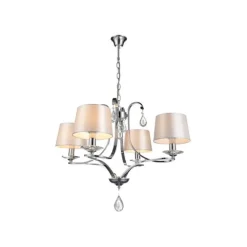 Lámpara de techo colgante Cosmos 4 luces 4xE14 acabado metal cromo pantallas tejido blanco estilo clásico 70cm Ø