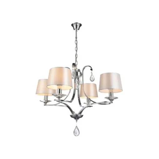 Lámpara de techo colgante Cosmos 4 luces 4xE14 acabado metal cromo pantallas tejido blanco estilo clásico 70cm Ø
