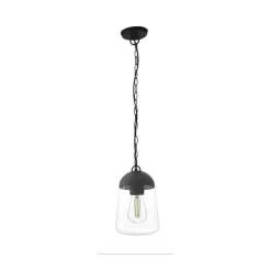 Lámpara de techo colgante Nera 1xE27 acabado aluminio negro cristal transparente IP44 uso exterior estilo moderno 15cm Ø