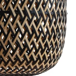 Lámpara de techo colgante Camboya 3 luces 3XE27 acabado bambú fibras negro y natural estilo nórdico