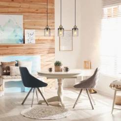 Lámpara de techo colgante Lineal 3L Reid 3XE27 cristal ahumado y madera natural estilo moderno