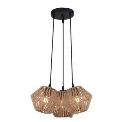Lámpara de techo colgante Burt 3 luces 3xE27 acabado cuerda cáñamo natural estilo rústico 43cm Ø