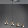 Lámpara de techo colgante Gaya 4 luces 4xE14 acabado madera y metal estilo industrial