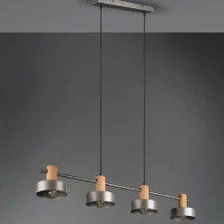 Lámpara de techo colgante Gaya 4 luces 4xE14 acabado madera y metal estilo industrial