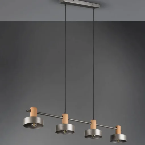 Lámpara de techo colgante Gaya 4 luces 4xE14 acabado madera y metal estilo industrial