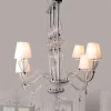 Lámpara de techo colgante Noelia 6xE14 acabado metal cromado cristal transparente pantallas tejido blanco estilo clásico