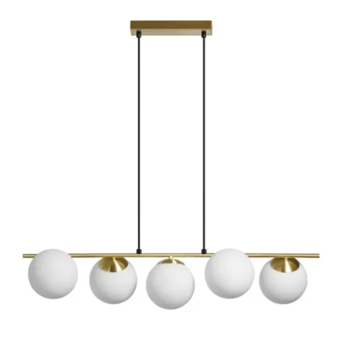Lámpara de techo colgante Rondo 5 luces 5xE27 acabado metal latón cristal opal blanco estilo vintage