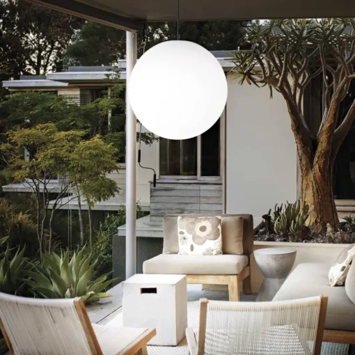 Lámpara de techo colgante Sole 1xE27 acabado PVC blanco estilo moderno IP44 uso en exterior 40cm Ø