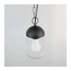 Lámpara de techo colgante Nera 1xE27 acabado aluminio negro cristal transparente IP44 uso exterior estilo moderno 15cm Ø