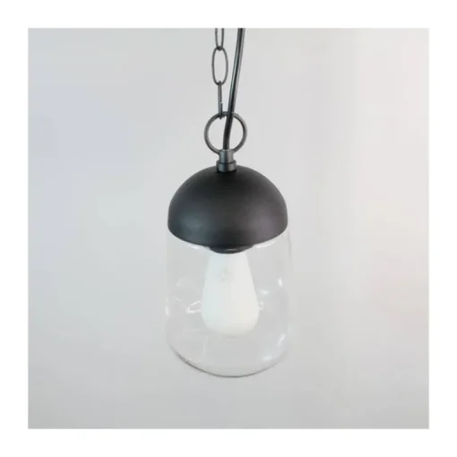 Lámpara de techo colgante Nera 1xE27 acabado aluminio negro cristal transparente IP44 uso exterior estilo moderno 15cm Ø