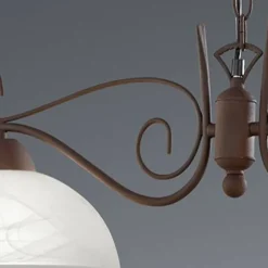 Lámpara de techo colgante Country 2 luces 2xE27 acabado marrón cristal imitación alabastro estilo rústico