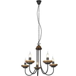 Lámpara de techo colgante Livia 5 luces 5xE14 acabado metal negro estilo rústico 57cm Ø