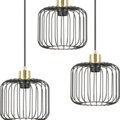 Lámpara de techo colgante Mauna 3 luces acabado negro y oro envejecido 3XE27 estilo moderno 35cm Ø