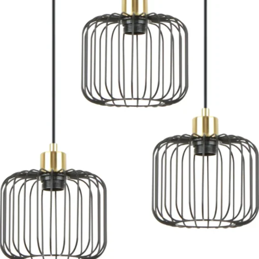 Lámpara de techo colgante Mauna 3 luces acabado negro y oro envejecido 3XE27 estilo moderno 35cm Ø