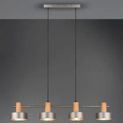 Lámpara de techo colgante Gaya 4 luces 4xE14 acabado madera y metal estilo industrial