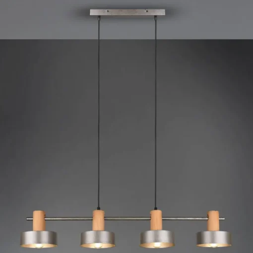 Lámpara de techo colgante Gaya 4 luces 4xE14 acabado madera y metal estilo industrial