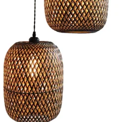 Lámpara de techo colgante Camboya 3 luces 3XE27 acabado bambú fibras negro y natural estilo nórdico
