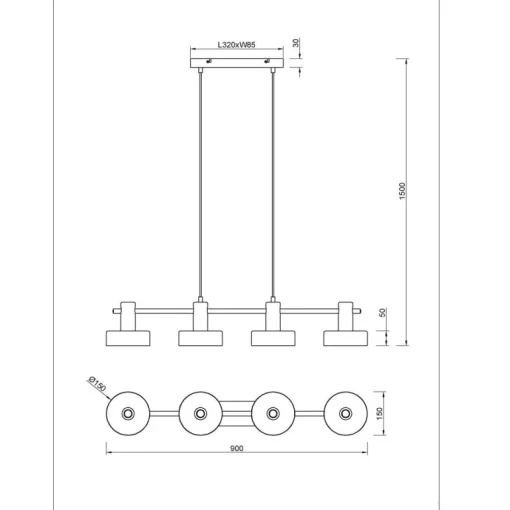 Lámpara de techo colgante Gaya 4 luces 4xE14 acabado madera y metal estilo industrial