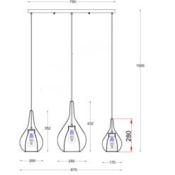 Lámpara de techo colgante Plazen lineal 3 luces 3XE27 acabado negro estilo moderno 88cm largo