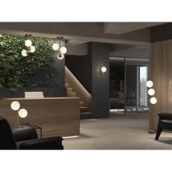 Lámpara de techo colgante Rondo 5 luces 5xE27 acabado metal latón cristal opal blanco estilo vintage