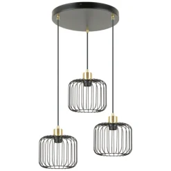 Lámpara de techo colgante Mauna 3 luces acabado negro y oro envejecido 3XE27 estilo moderno 35cm Ø