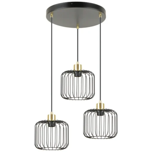 Lámpara de techo colgante Mauna 3 luces acabado negro y oro envejecido 3XE27 estilo moderno 35cm Ø
