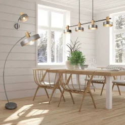 Lámpara de techo colgante Gaya 4 luces 4xE14 acabado madera y metal estilo industrial