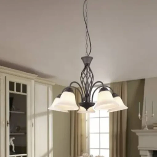 Lámpara de techo colgante Rústica 5 luces 5xE14 acabado marrón óxido estilo rústico 60cm Ø