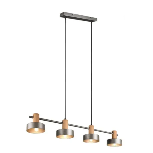 Lámpara de techo colgante Gaya 4 luces 4xE14 acabado madera y metal estilo industrial
