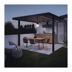 Lámpara de techo colgante Nera 1xE27 acabado aluminio negro cristal transparente IP44 uso exterior estilo moderno 15cm Ø