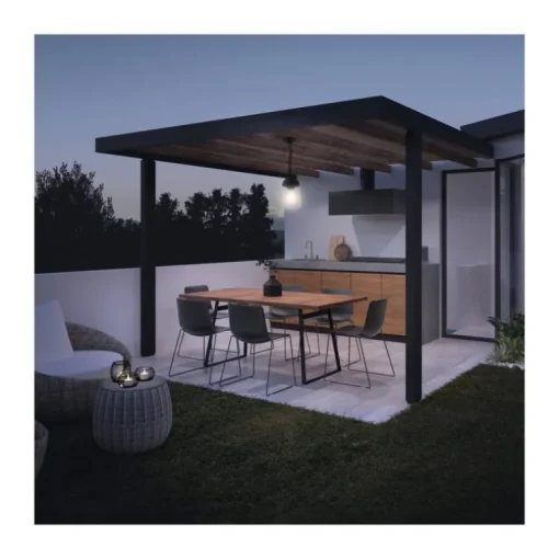 Lámpara de techo colgante Nera 1xE27 acabado aluminio negro cristal transparente IP44 uso exterior estilo moderno 15cm Ø