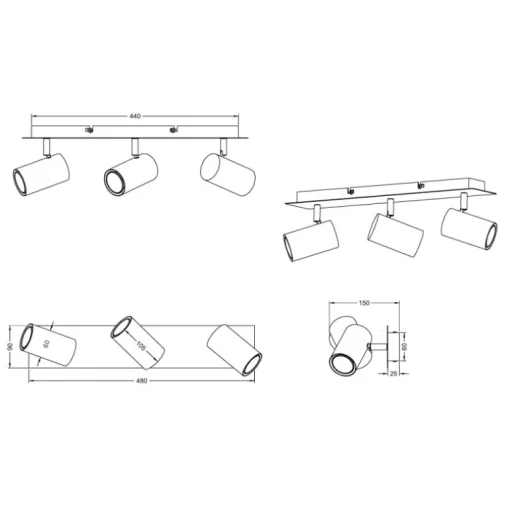 Regleta de focos superficie Marley 3L Café Orientable 3XGU10