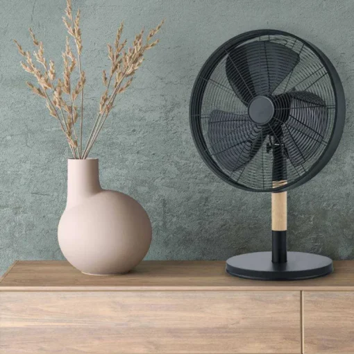 Ventilador de sobremesa Viking acabado metal negro / madera natural 3 velocidades oscilante 35cm Ø
