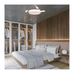 Ventilador de techo Aneto níquel LED 72w 3CCT acabado níquel estilo moderno aspas plegables motor DC 106cm Ø
