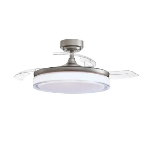 Ventilador de techo Aneto níquel LED 72w 3CCT acabado níquel estilo moderno aspas plegables motor DC 106cm Ø