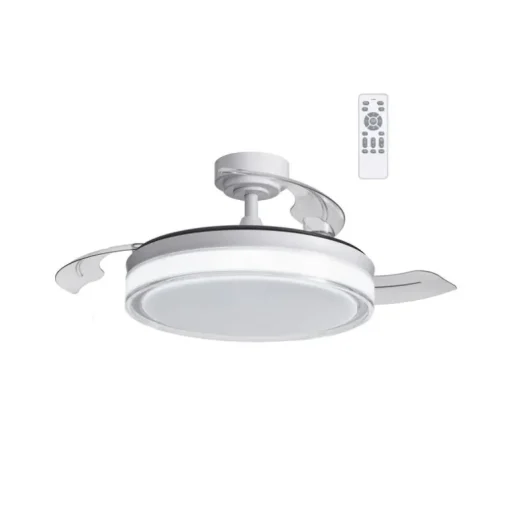 Ventilador de techo Aneto blanco LED 45w 3CCT acabado blanco estilo moderno aspas plegables motor DC 106cm Ø